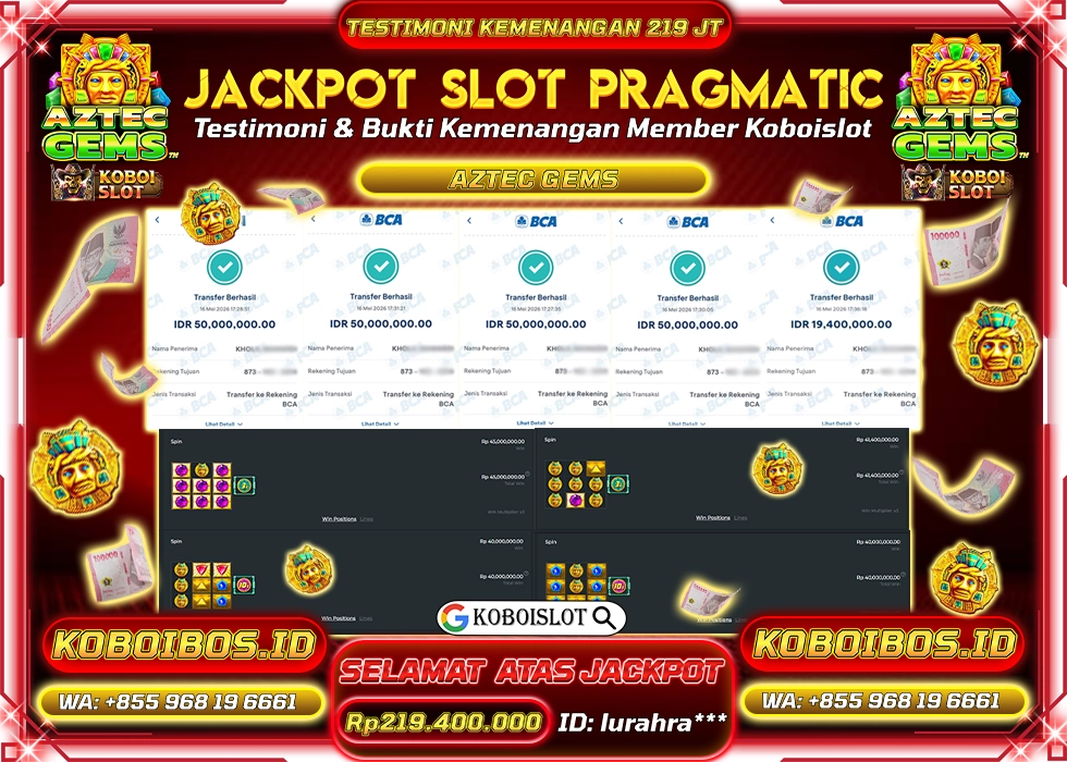 BUKTI KEMENANGAN SLOT GACOR AZTEC GEMS Rp219.400.000,- LUNAS